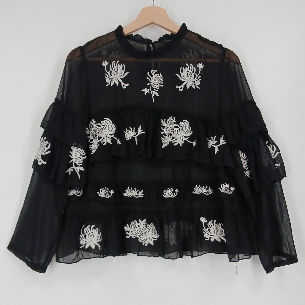 Zara Embroidered Sheer Blouse